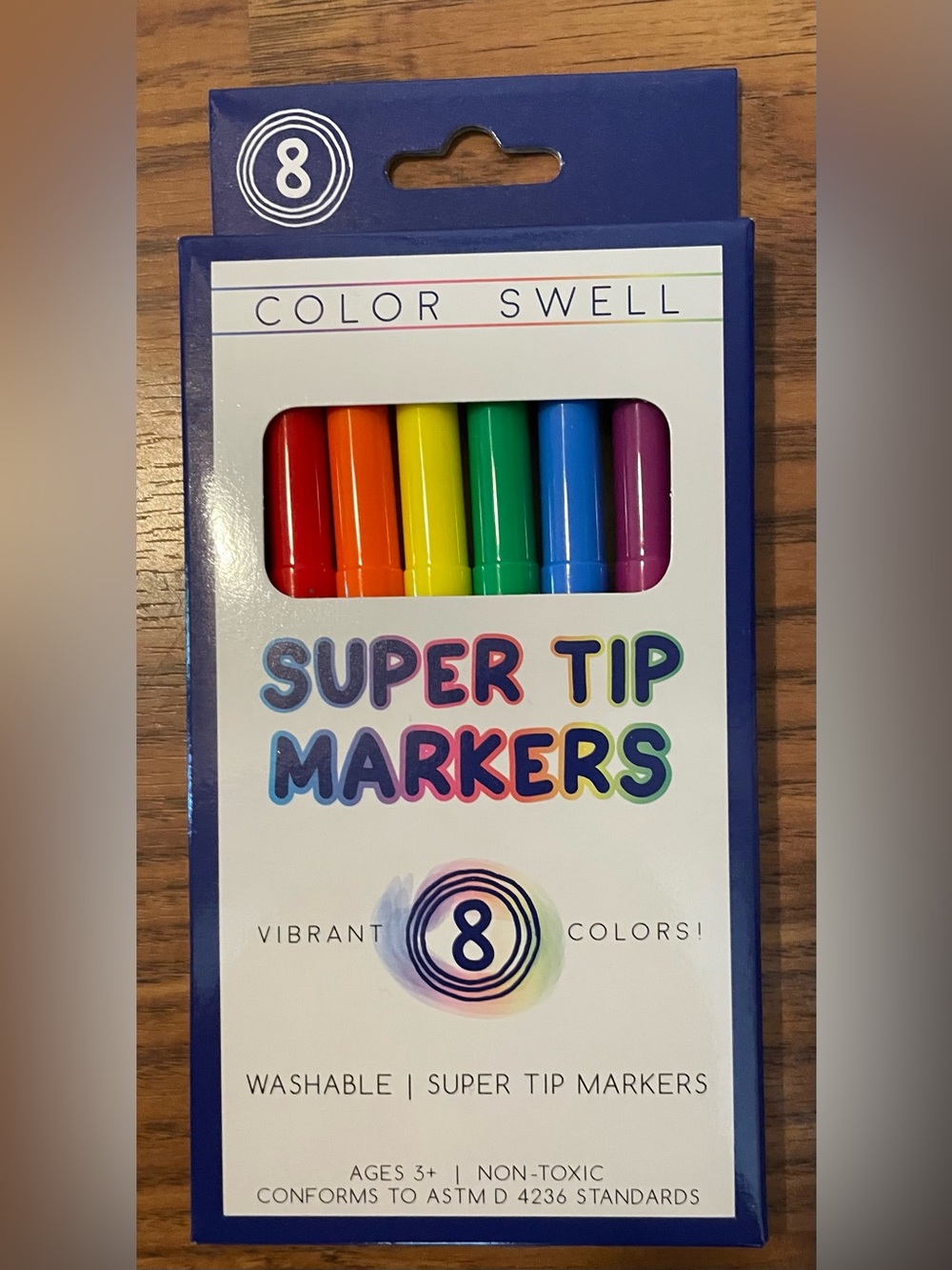 New Super Tip Markers 8 Pack (Red, Orange, Yellow, Green, Blue, Purple)